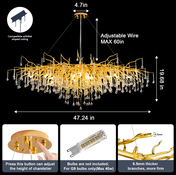 Modern Gold Tree Branch Chandelier