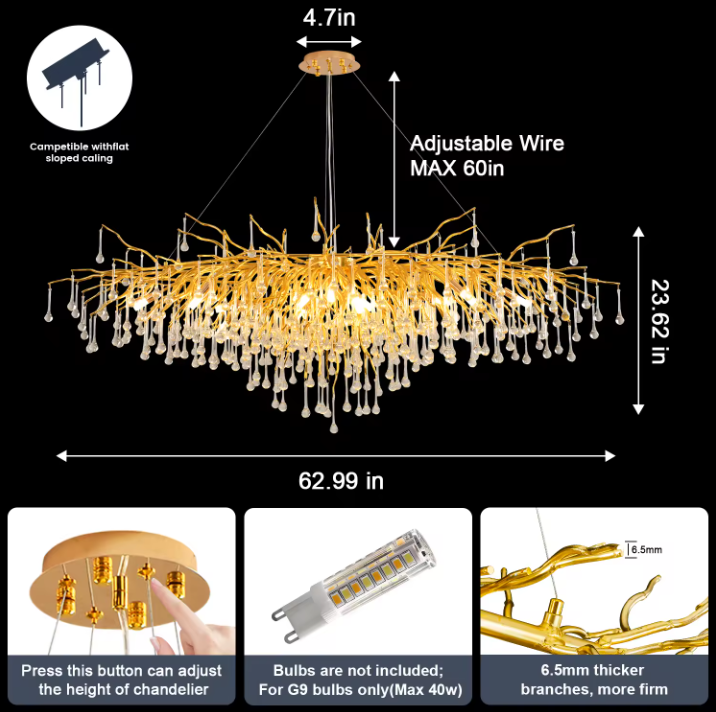 Modern Gold Tree Branch Chandelier