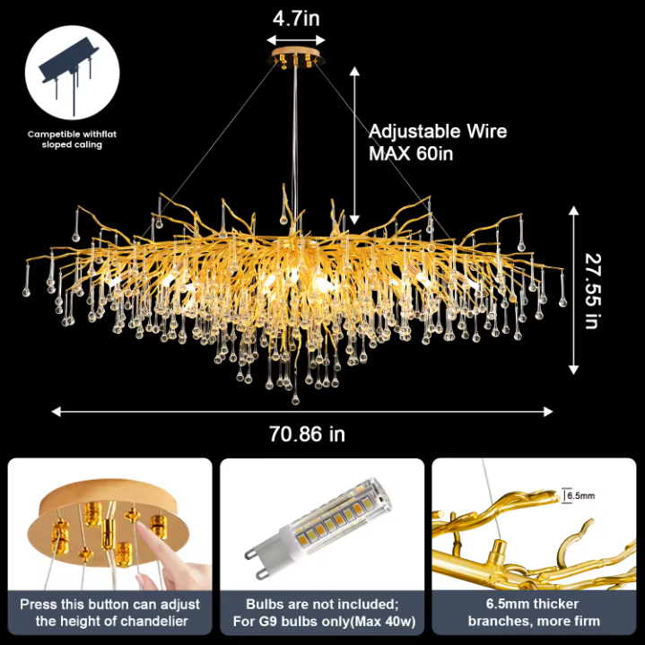 Modern Gold Tree Branch Chandelier