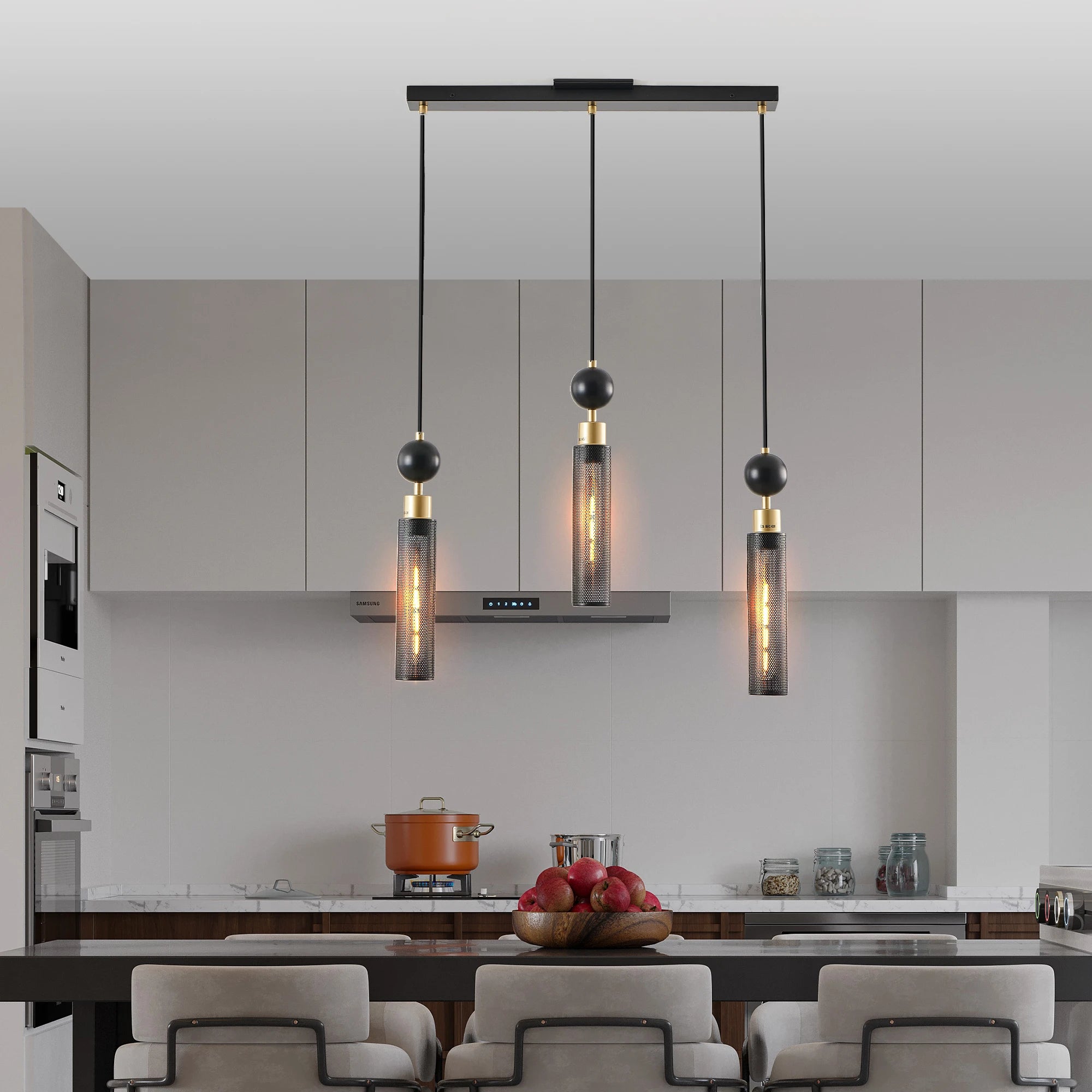 Modern Black and Gold 3-Light Pendant Chandelier
