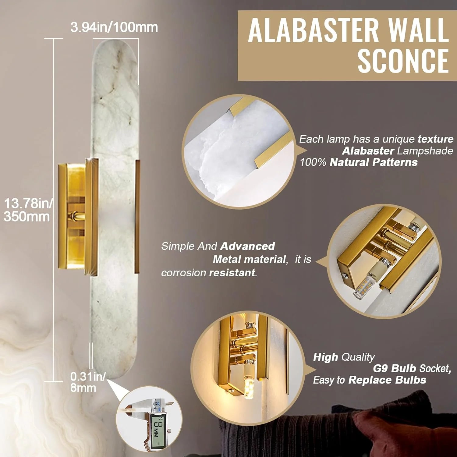 Luxury Alabaster Natural Marble Wall Sconce