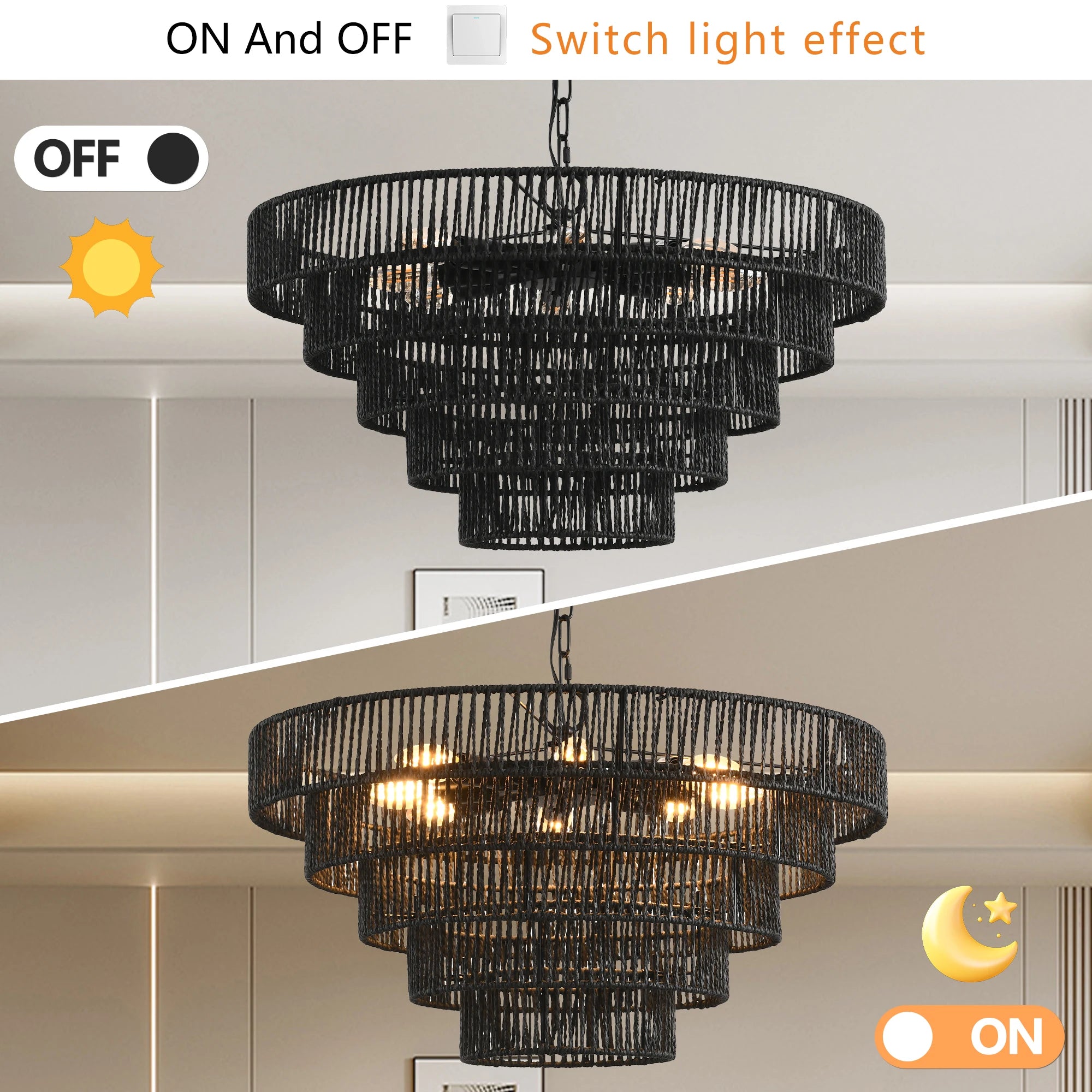 OpeLoak 24" Black Chandelier | 6-Light Boho Pendant