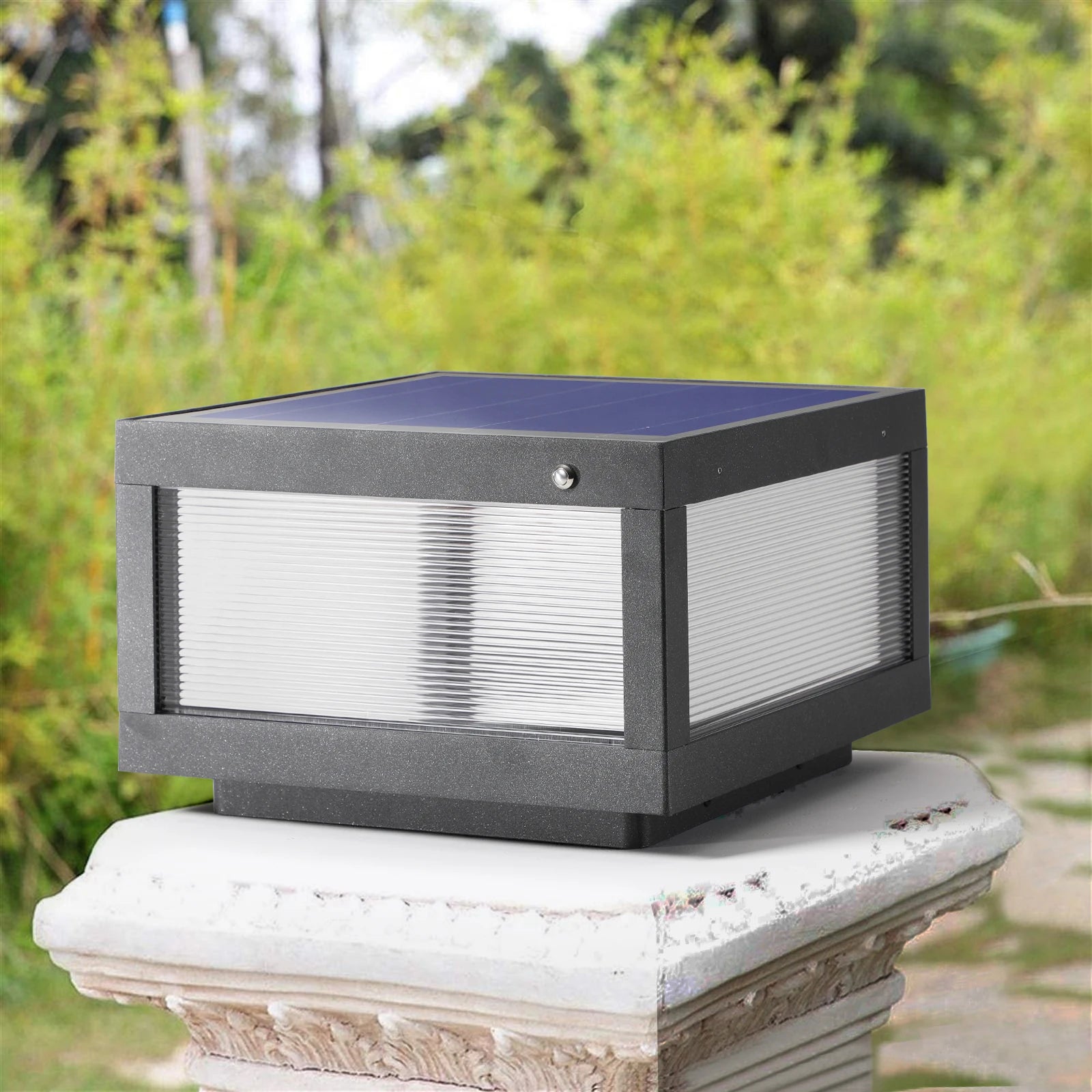 Solar Post Light, 12" Outdoor Column Pillar Lamp