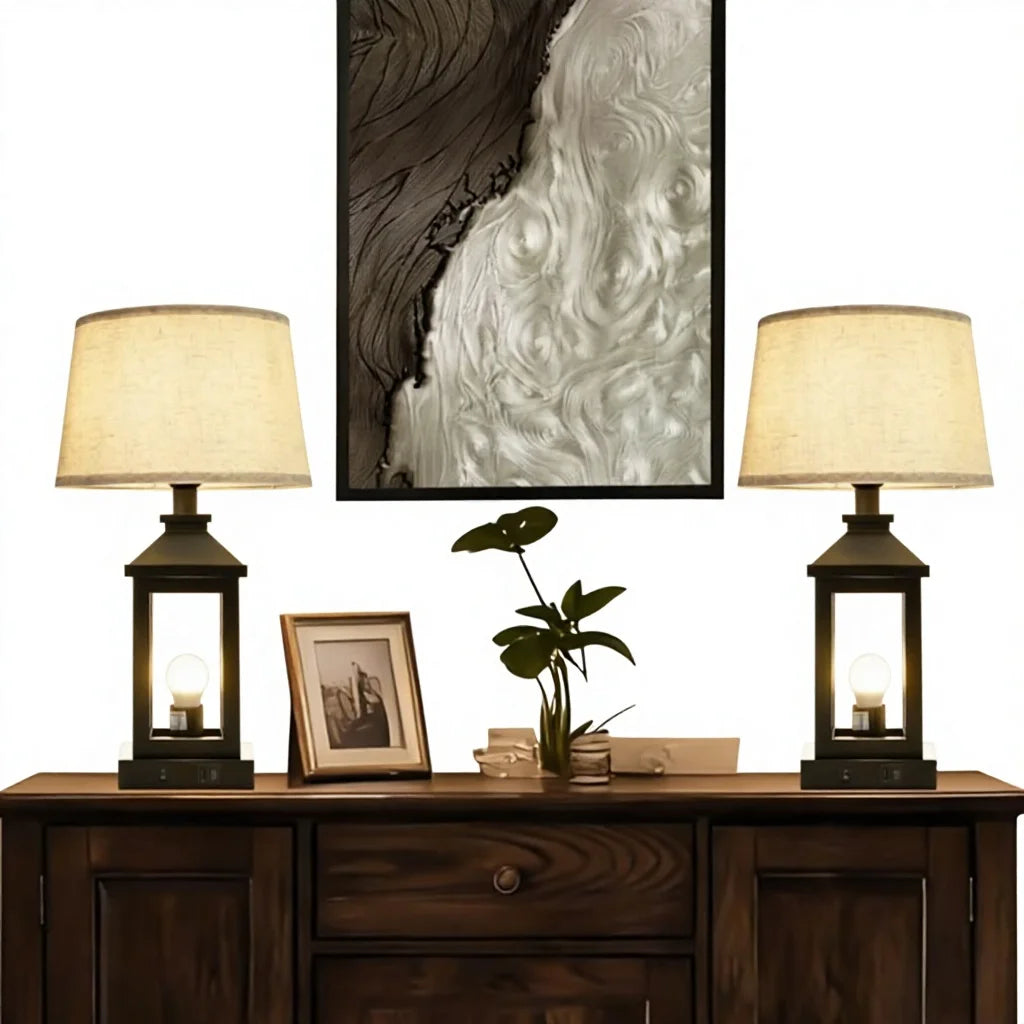 Modern Farmhouse Touch Control Table Lamps with USB-A & C Ports