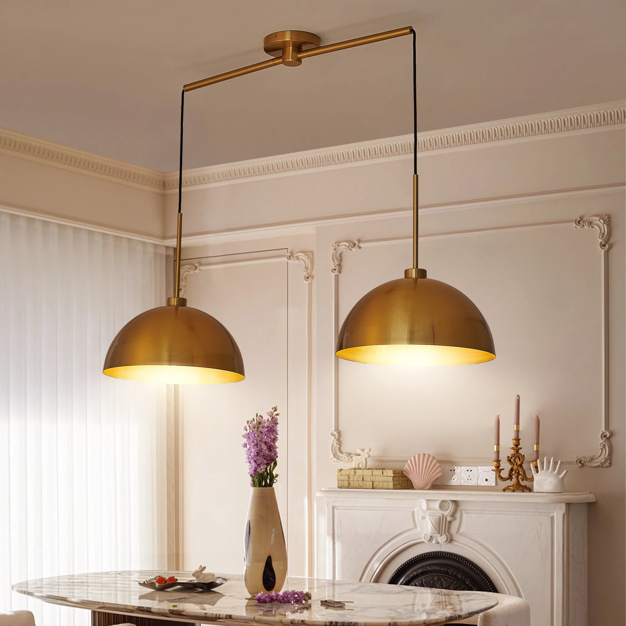 41" Modern Industrial Double Dome Pendant Light