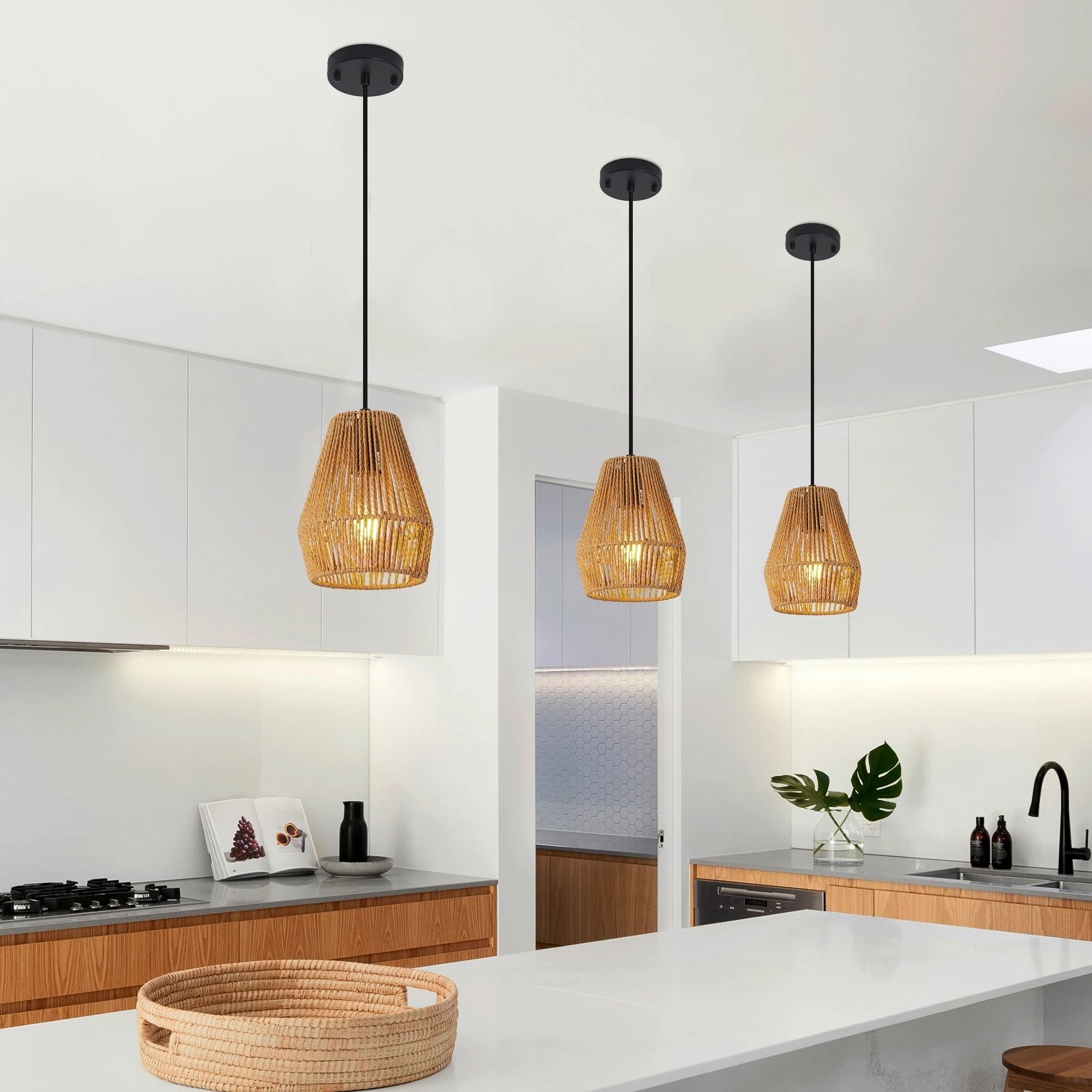 Opeloak 7" Set of 3 Rustic Hemp Rope Pendant Lights