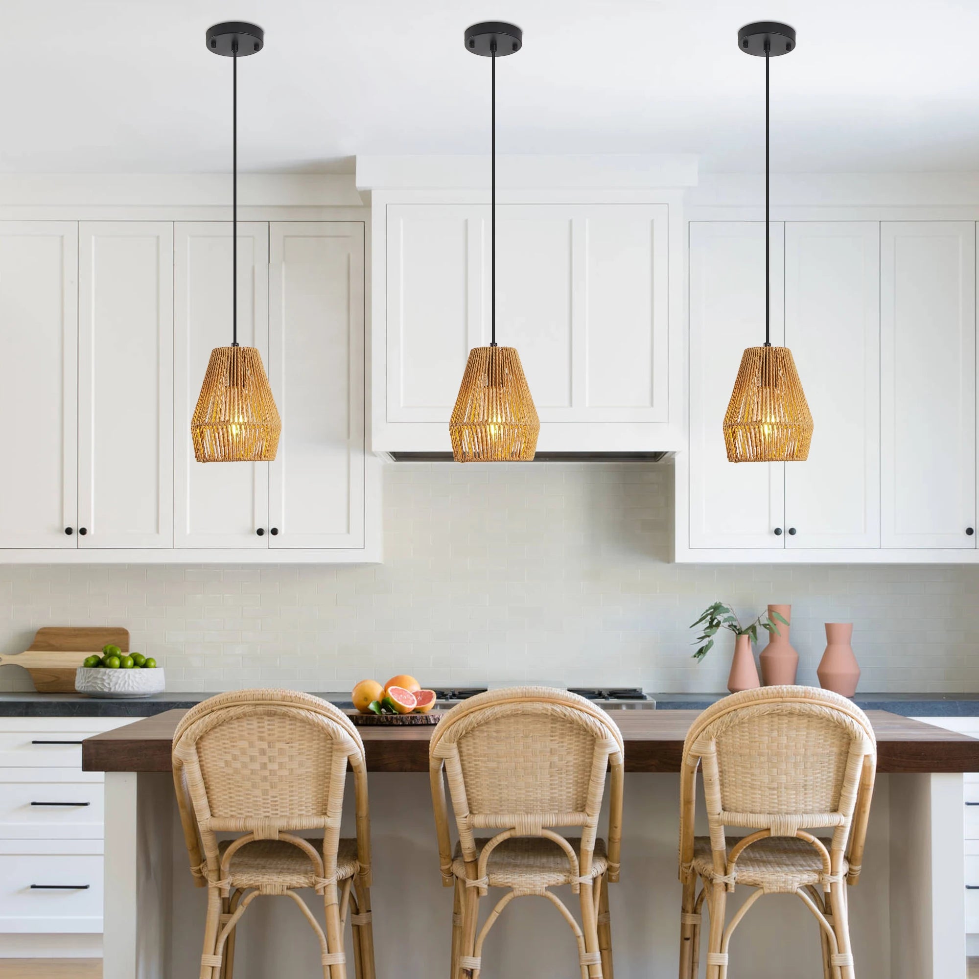 Opeloak 7" Set of 3 Rustic Hemp Rope Pendant Lights