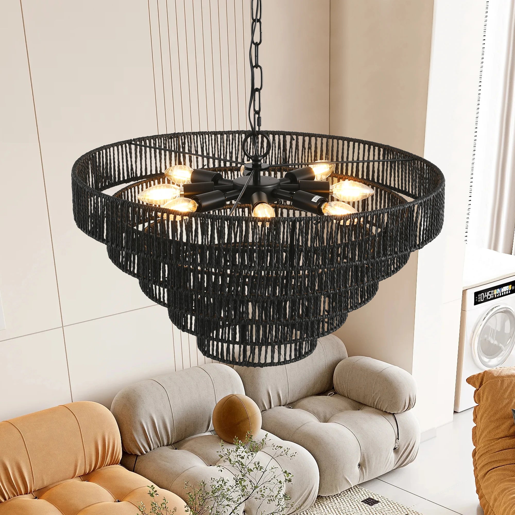 OpeLoak 24" Black Chandelier | 6-Light Boho Pendant