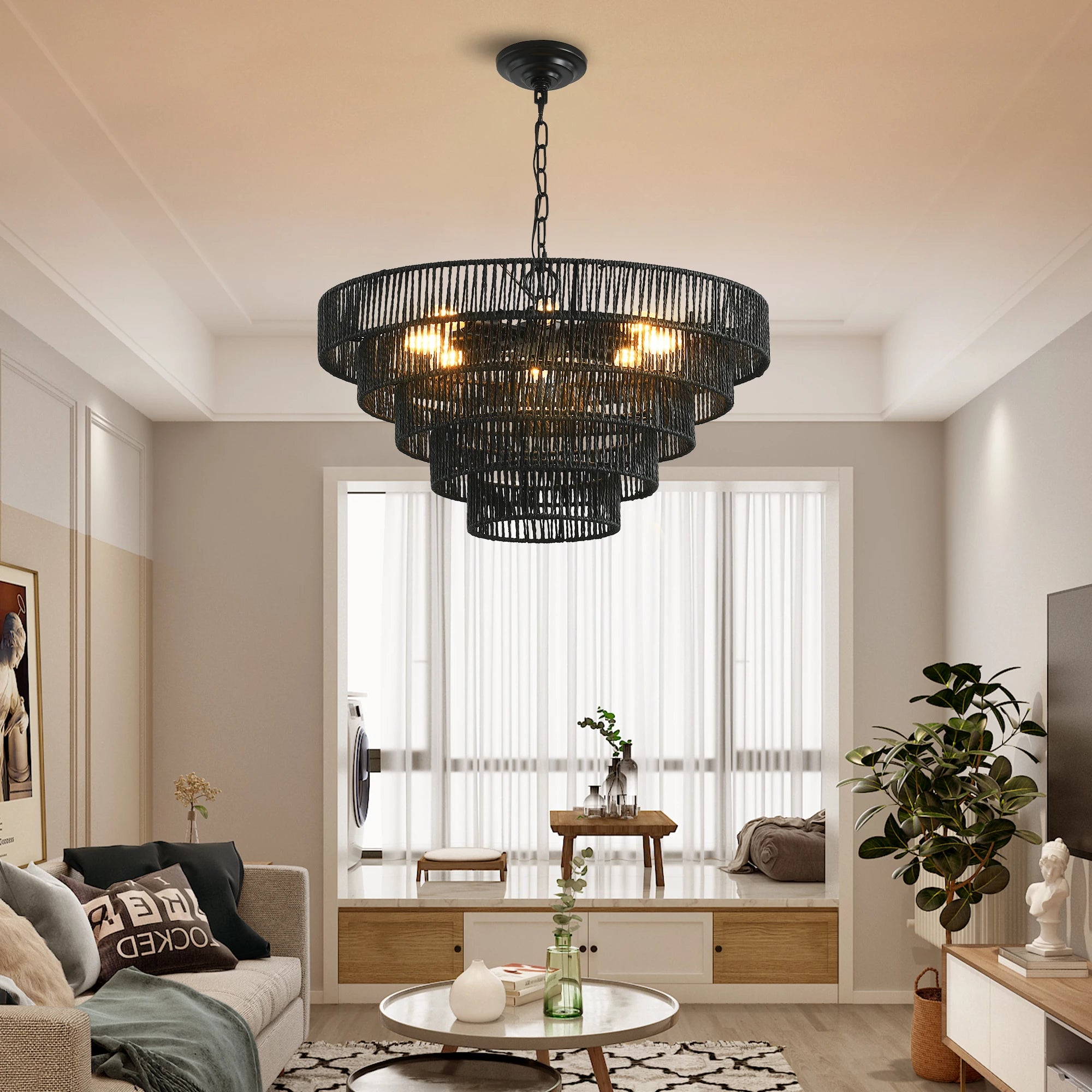 OpeLoak 24" Black Chandelier | 6-Light Boho Pendant