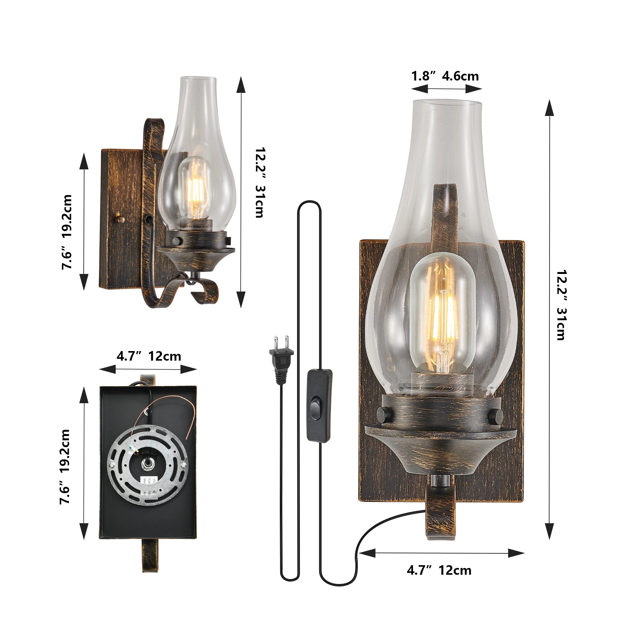 Rustic Farmhouse Plug-in Wall Sconces (Only Supports Plug-in)