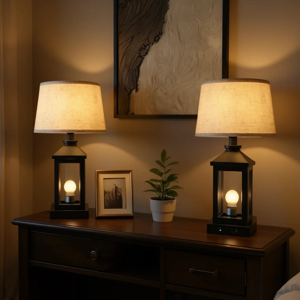 Modern Farmhouse Touch Control Table Lamps with USB-A & C Ports