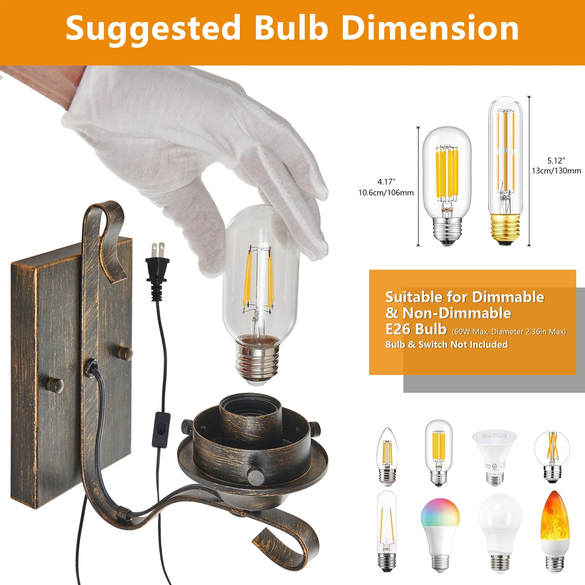 Rustic Farmhouse Plug-in Wall Sconces (Only Supports Plug-in)