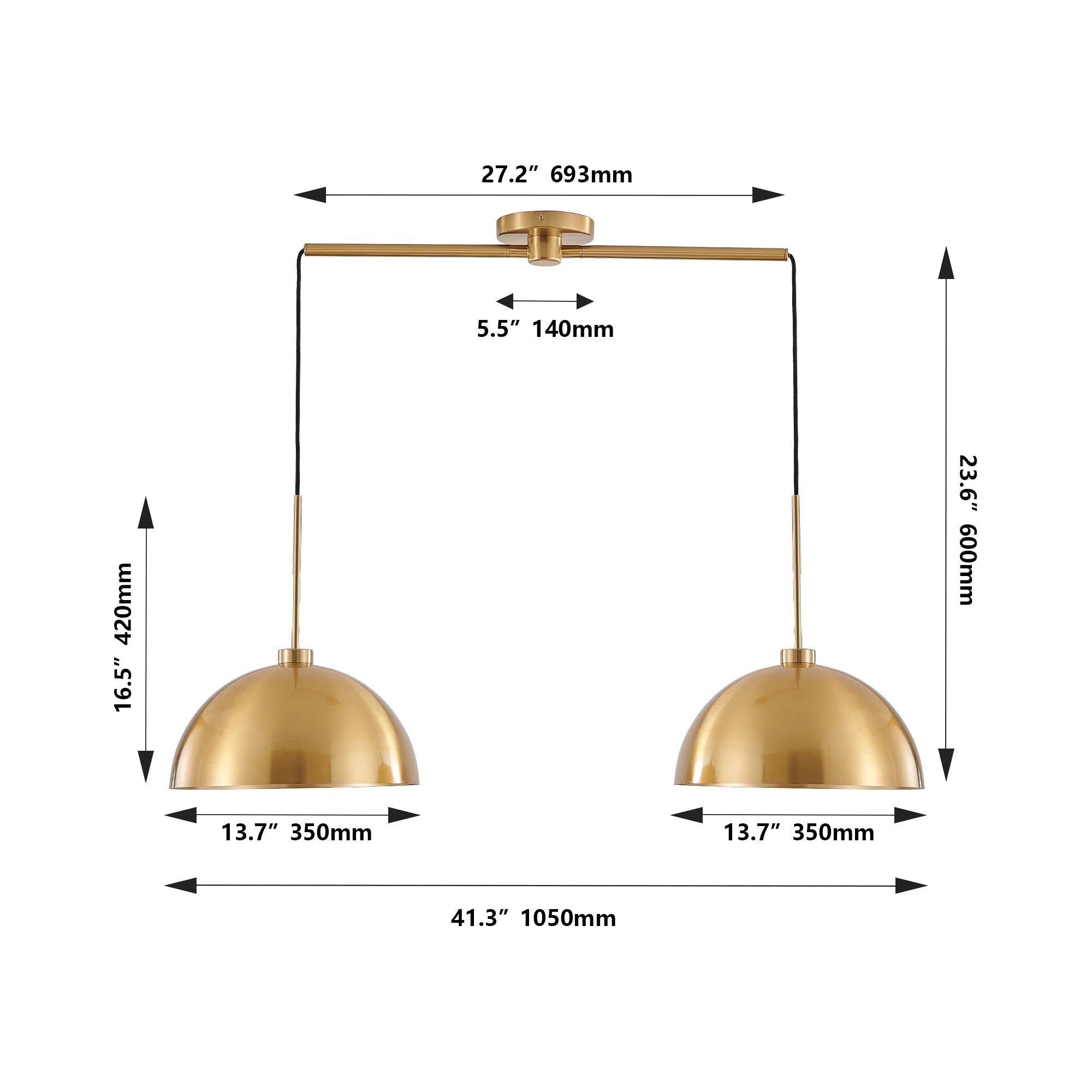41" Modern Industrial Double Dome Pendant Light