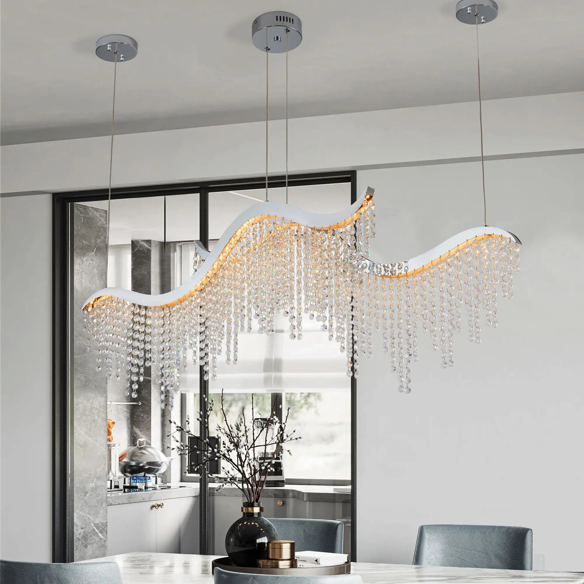 DB Modern 36.2-inch Dangling Wave Crystal Chandelier