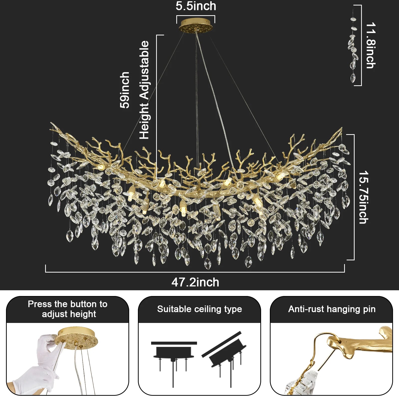 Luxury Rectangle Tree Branch Chandelier