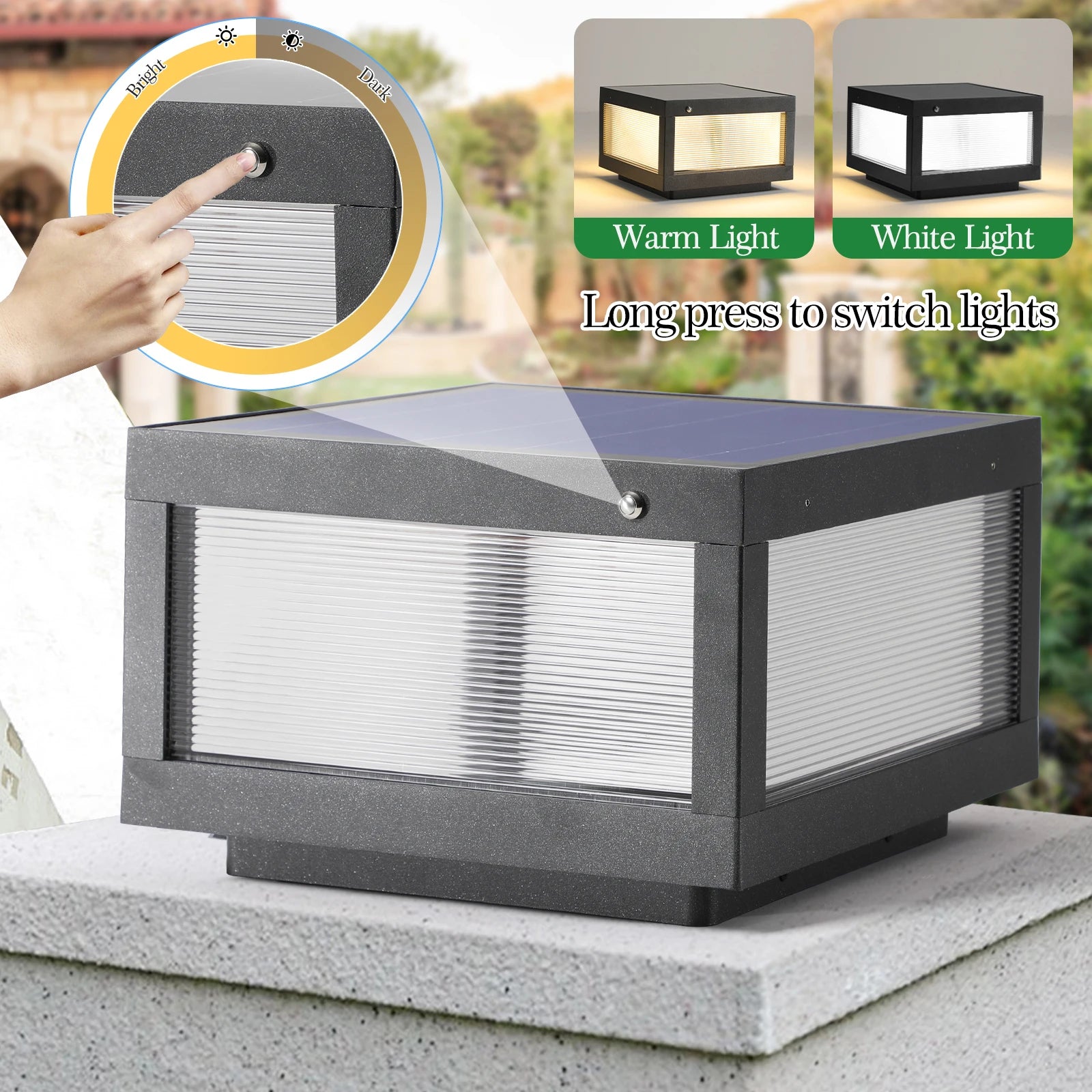 Solar Post Light, 12" Outdoor Column Pillar Lamp