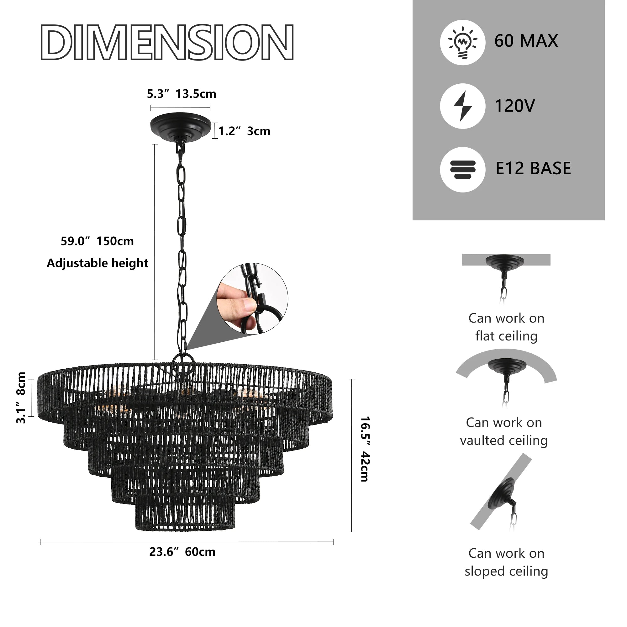 OpeLoak 24" Black Chandelier | 6-Light Boho Pendant