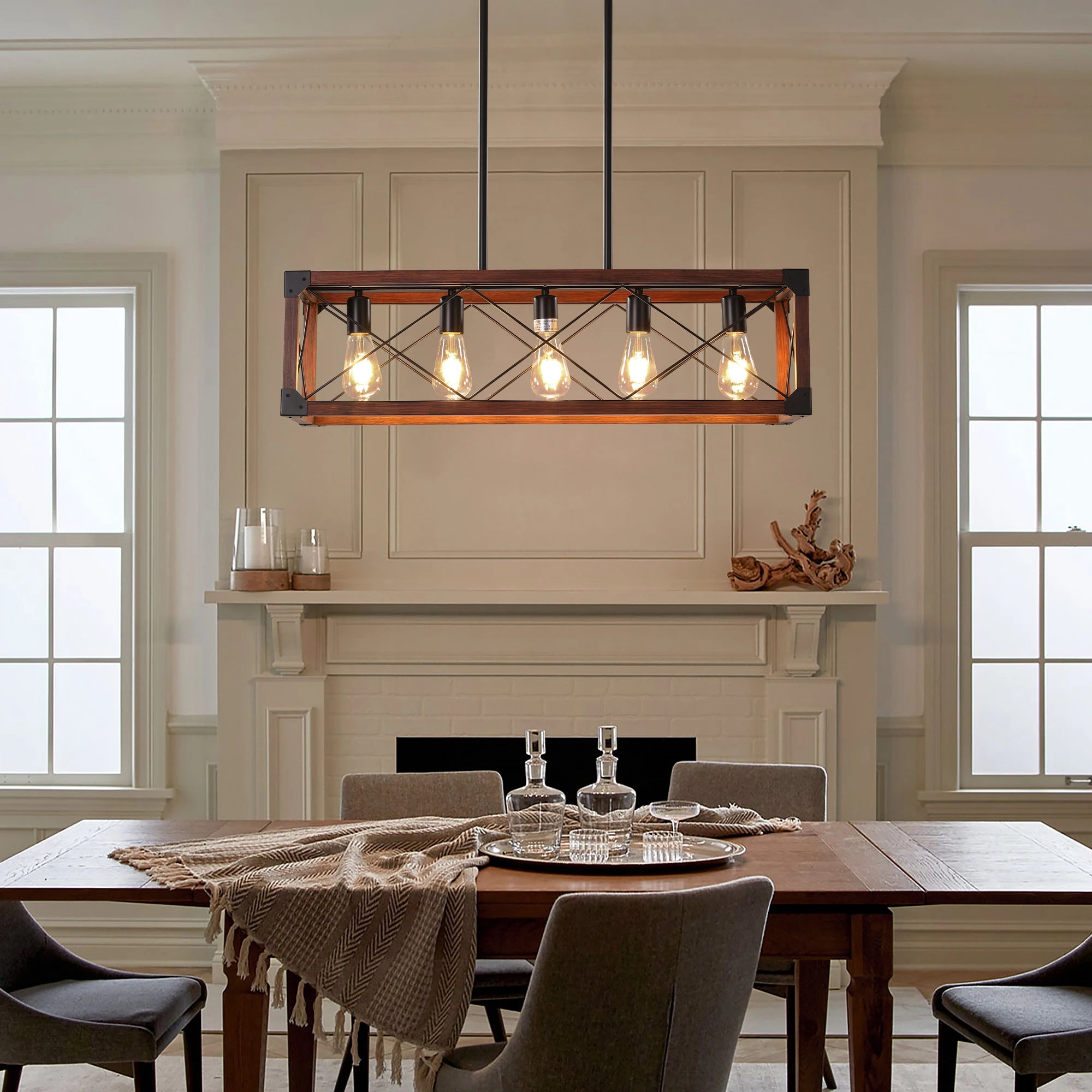 33.5-Inch 5-Light Farmhouse Linear Chandelier