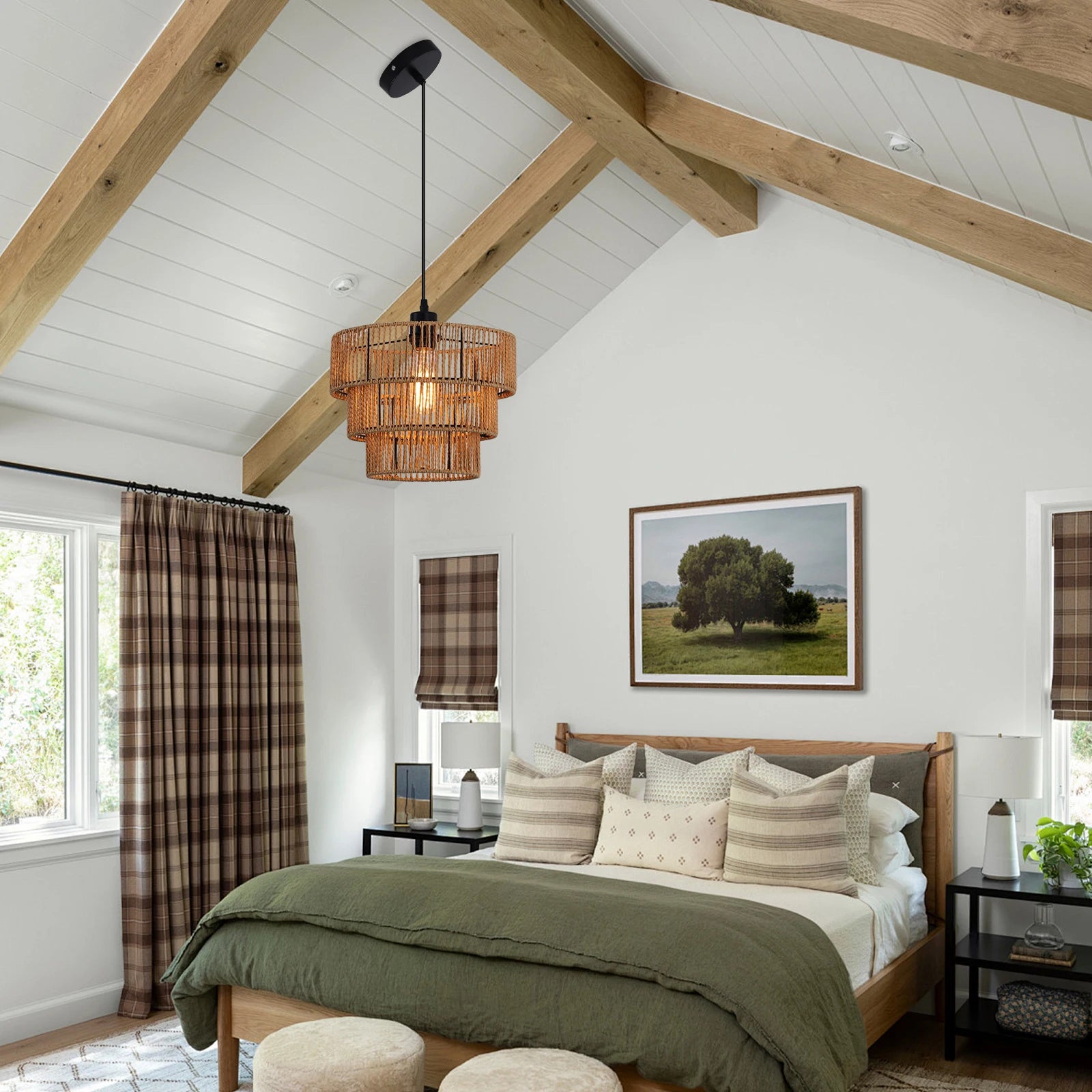 Farmhouse Rattan Boho Pendant Light