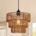 Farmhouse Rattan Boho Pendant Light