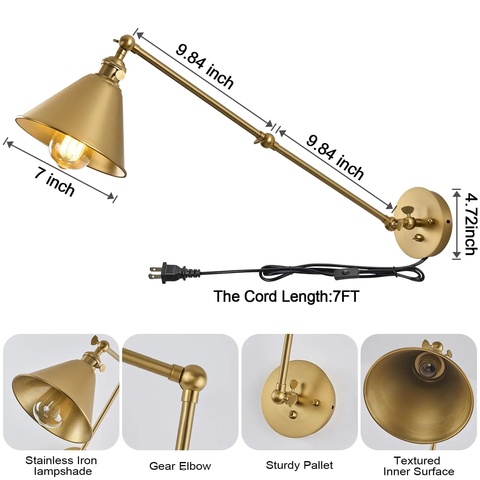 Vintage Adjustable Swing Arm Wall Lamp