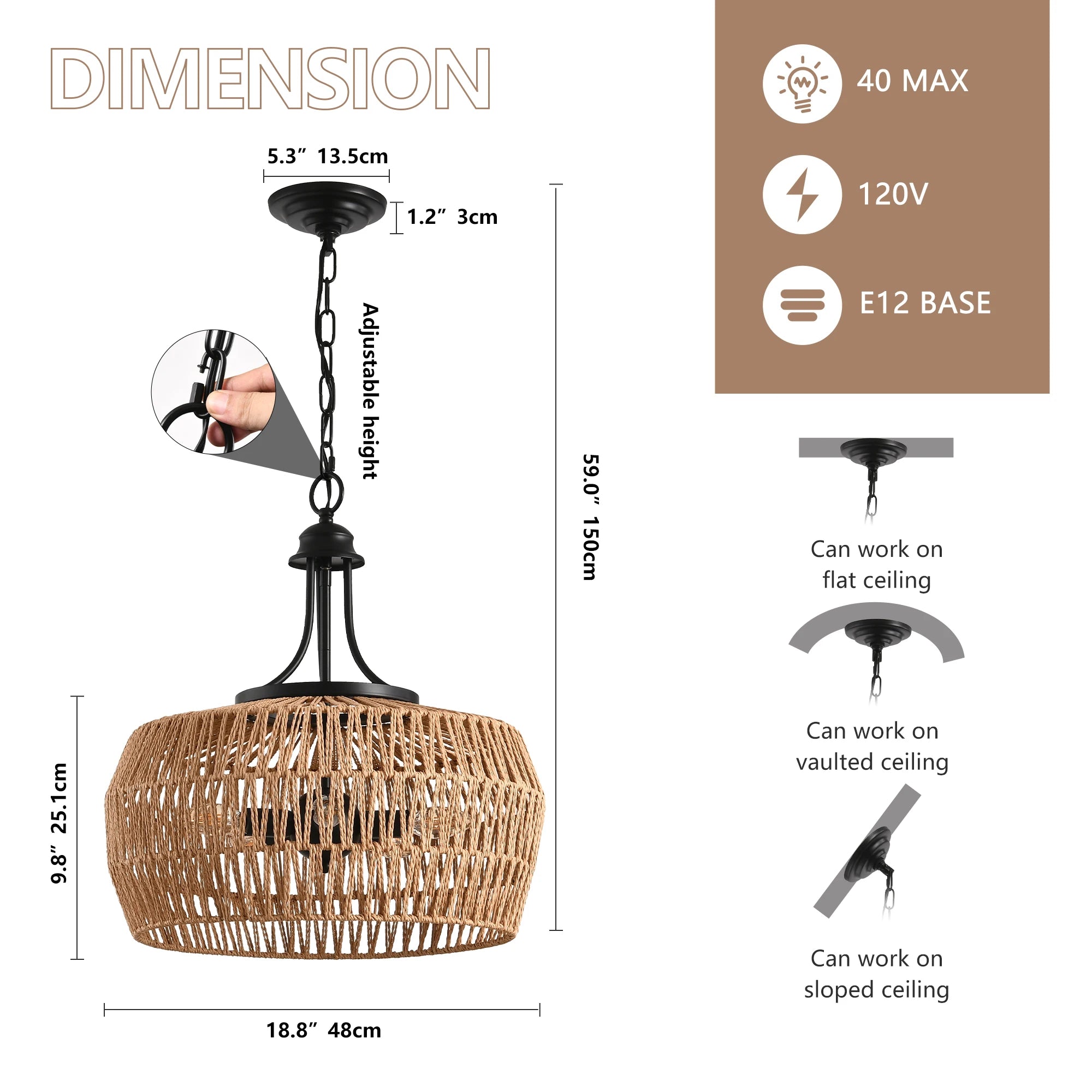 5-Light Rattan Boho Chandelier Light