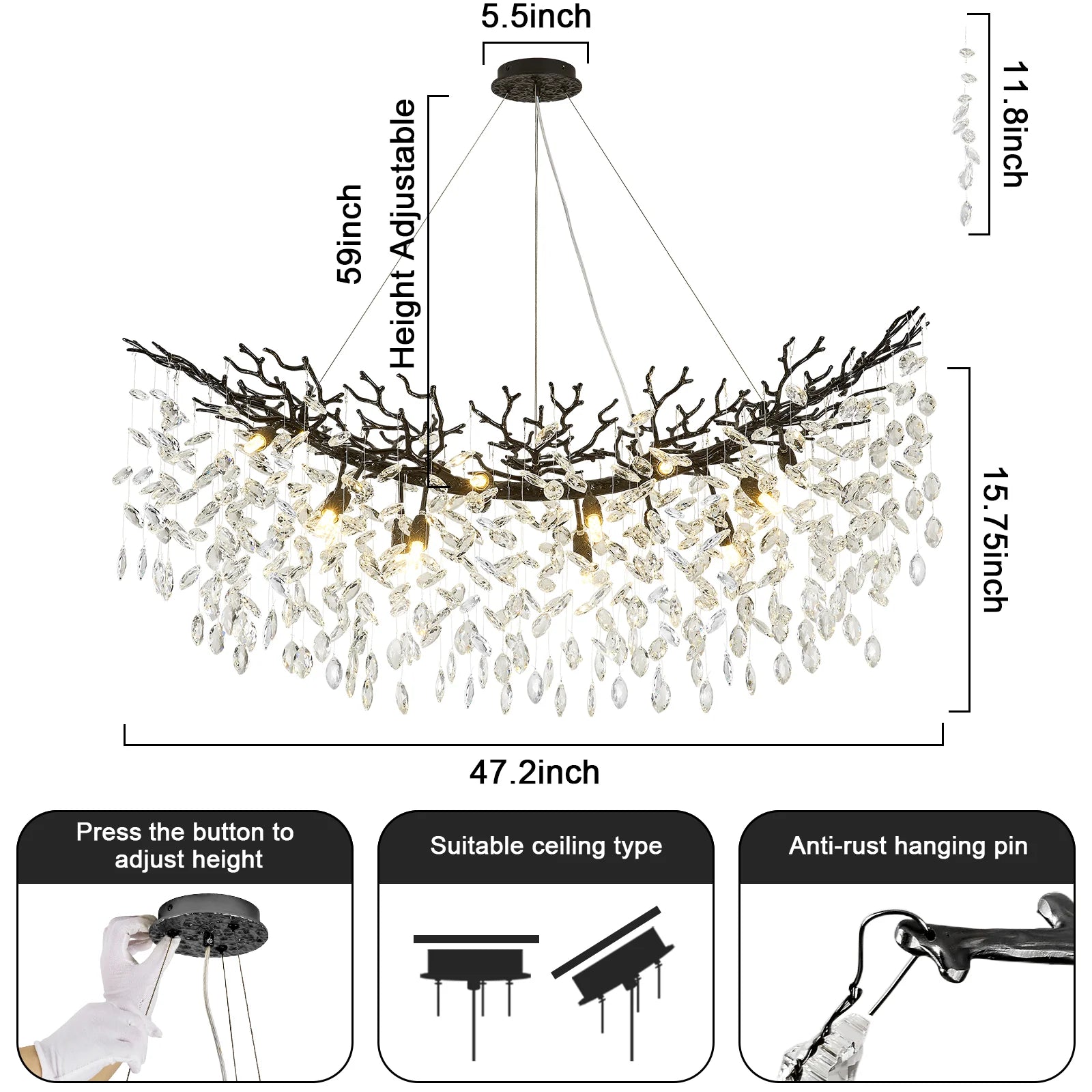 Luxury Rectangle Tree Branch Chandelier