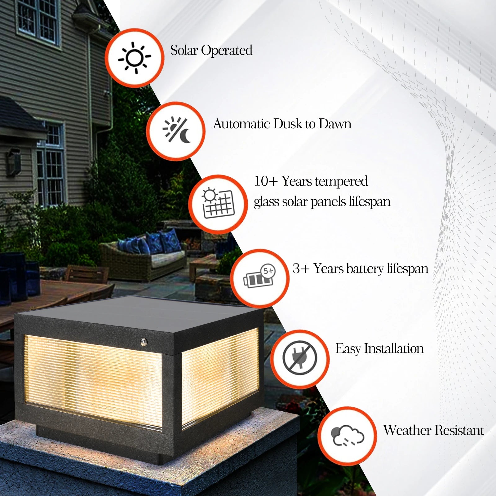 Solar Post Light, 12" Outdoor Column Pillar Lamp