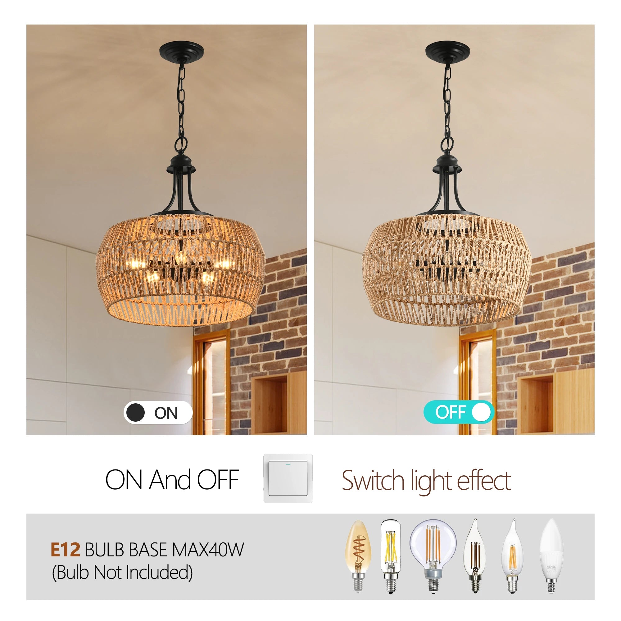 5-Light Rattan Boho Chandelier Light
