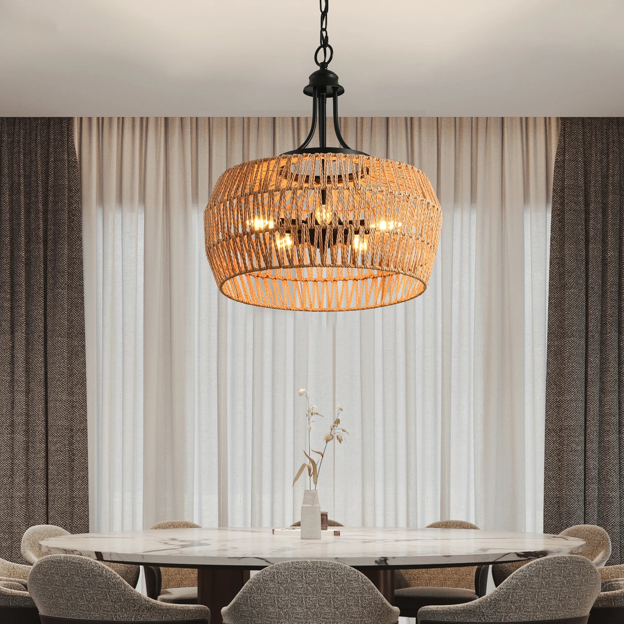 5-Light Rattan Boho Chandelier Light