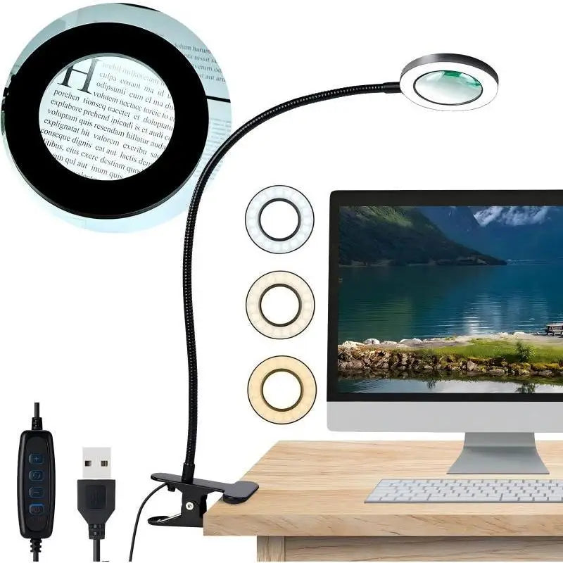 Opeloak Modern Clip-On LED Desk Ring Light with Magnifier