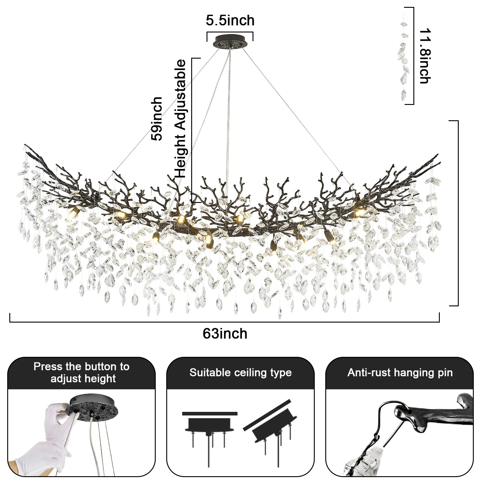 Luxury Rectangle Tree Branch Chandelier