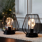 Set of Two Metal Cage Lamp Round Table Lamp for Holiday Decor (2pcs)