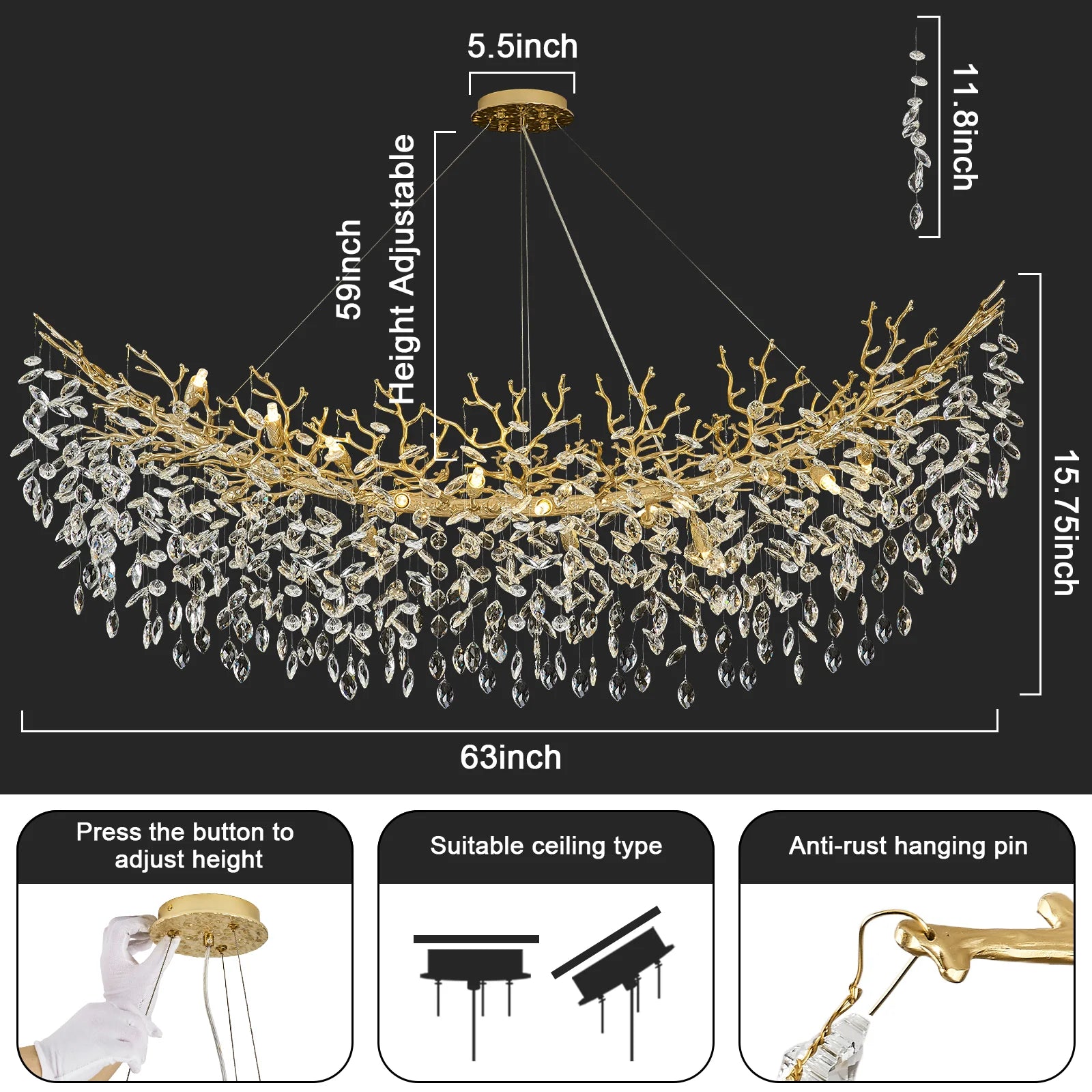 Luxury Rectangle Tree Branch Chandelier