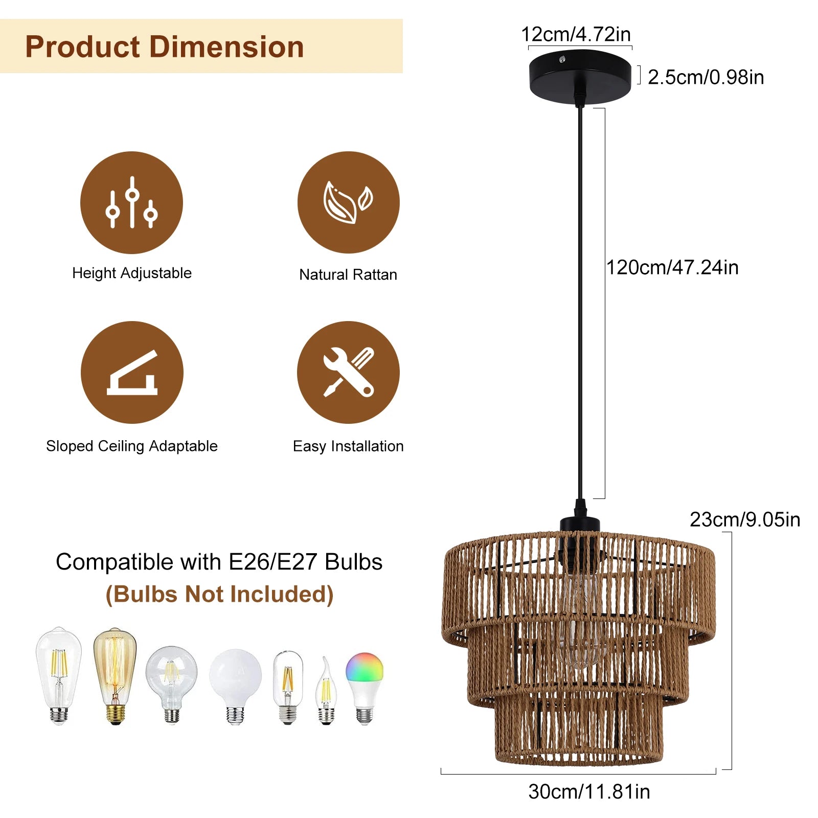 Farmhouse Rattan Boho Pendant Light