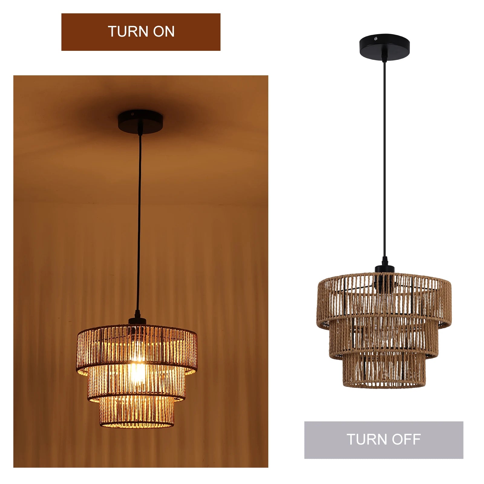 Farmhouse Rattan Boho Pendant Light