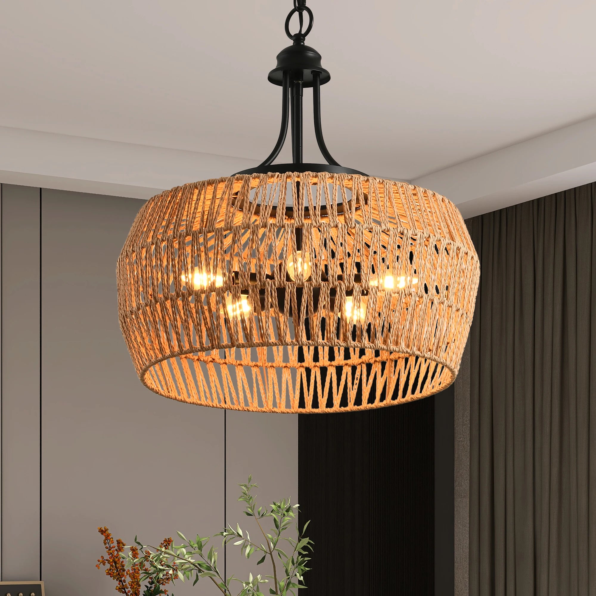 5-Light Rattan Boho Chandelier Light