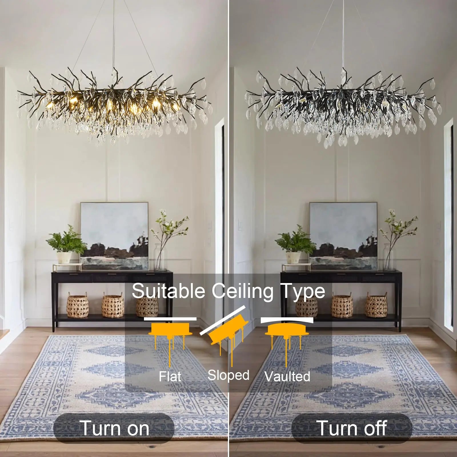 Modern Black Crystal Tree Branch Chandelier
