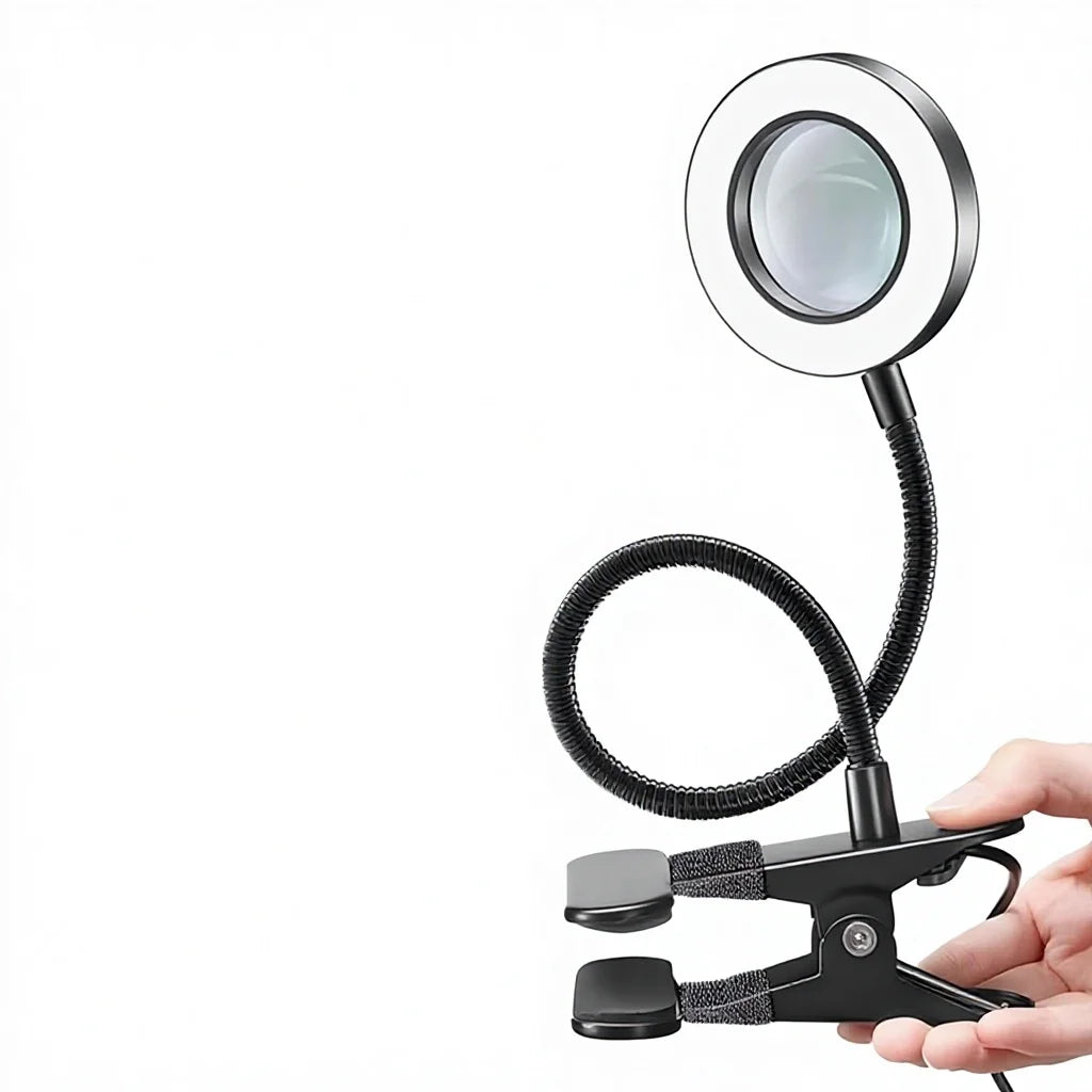 Opeloak Modern Clip-On LED Desk Ring Light with Magnifier