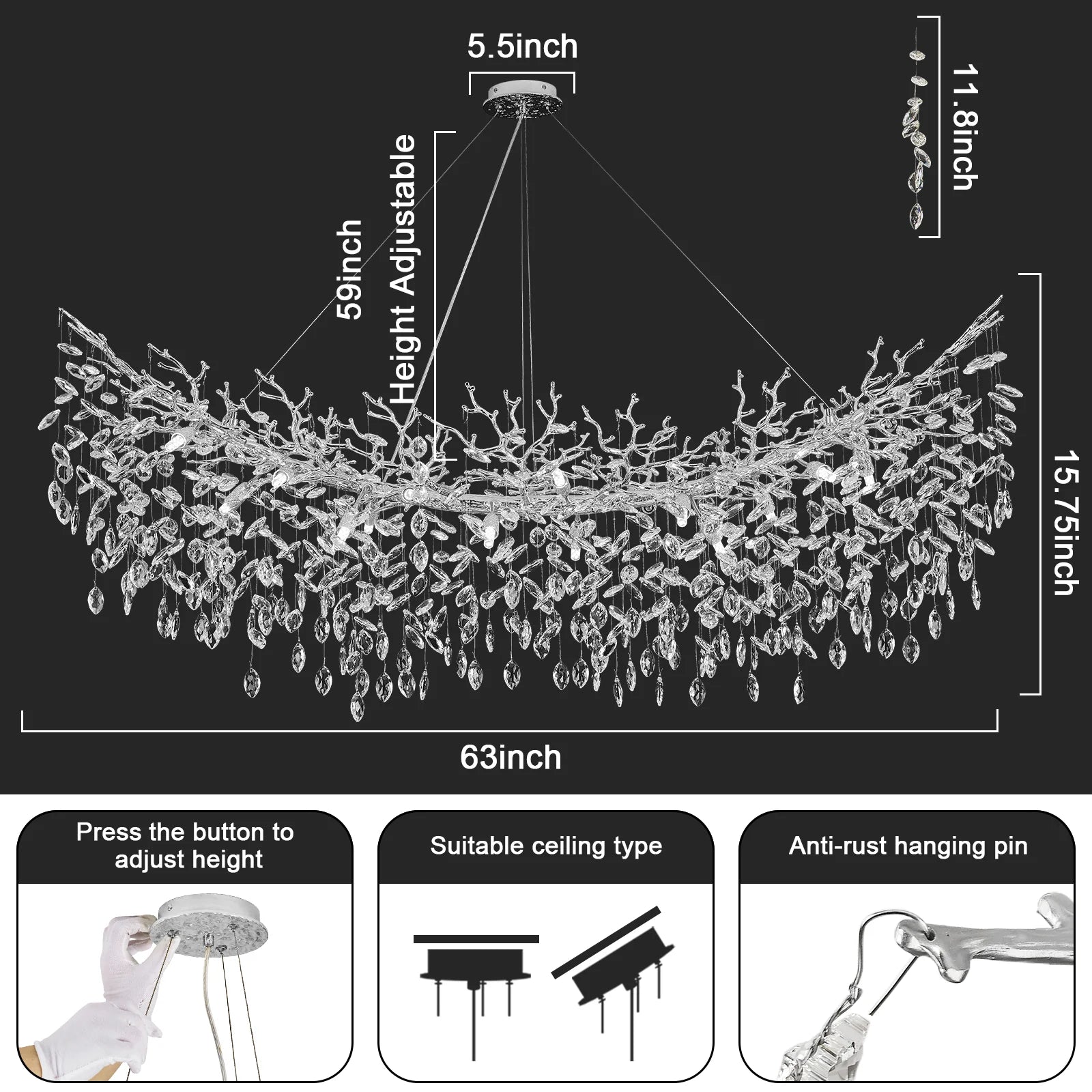 Luxury Rectangle Tree Branch Chandelier