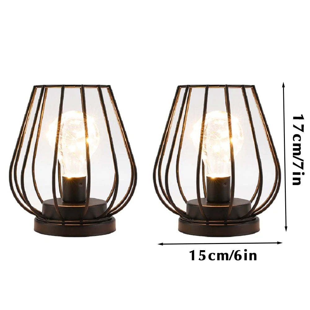 Set of Two Metal Cage Lamp Round Table Lamp for Holiday Decor (2pcs)