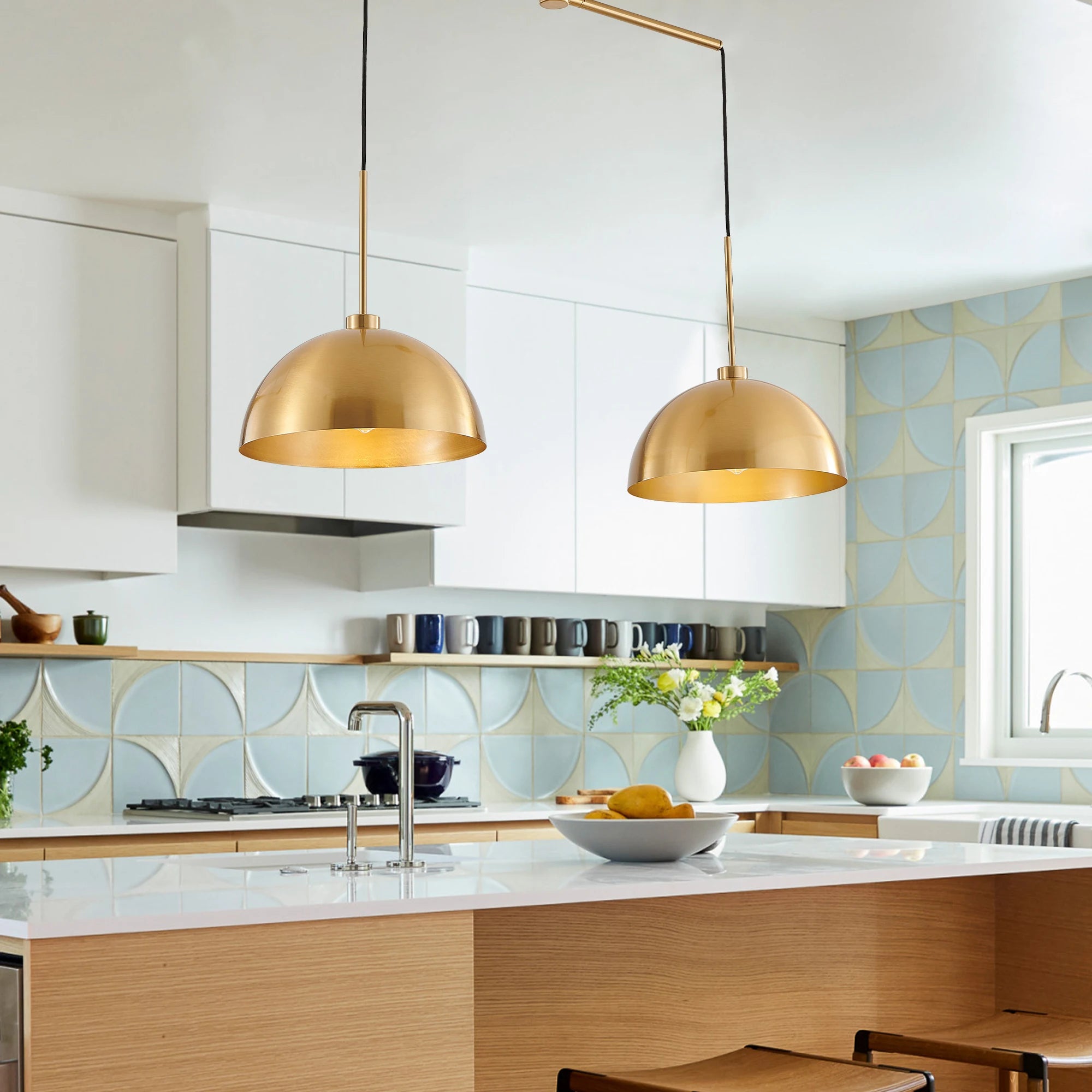 41" Modern Industrial Double Dome Pendant Light
