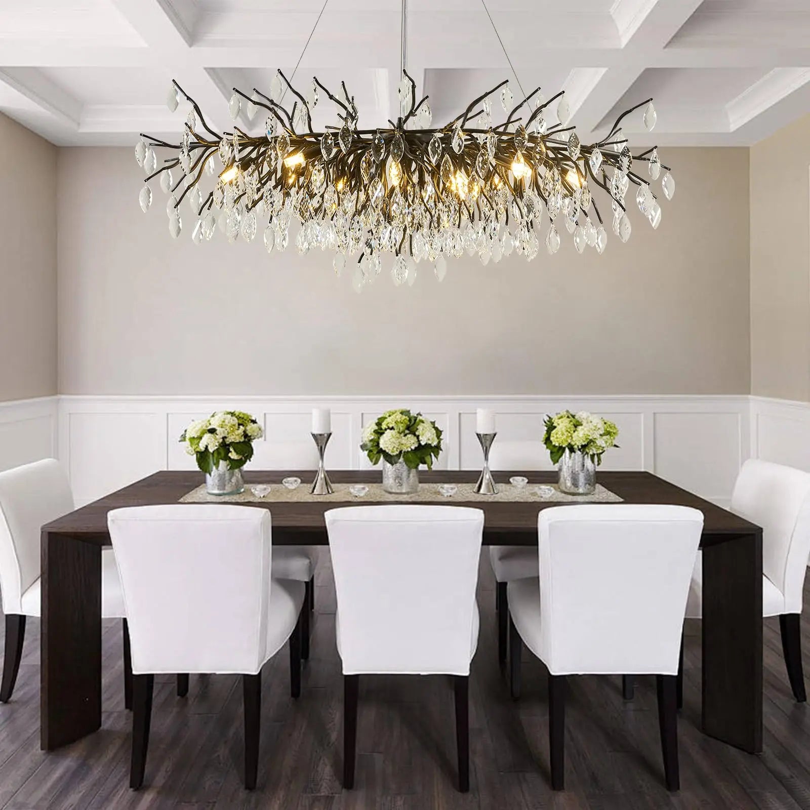 Modern Black Crystal Tree Branch Chandelier