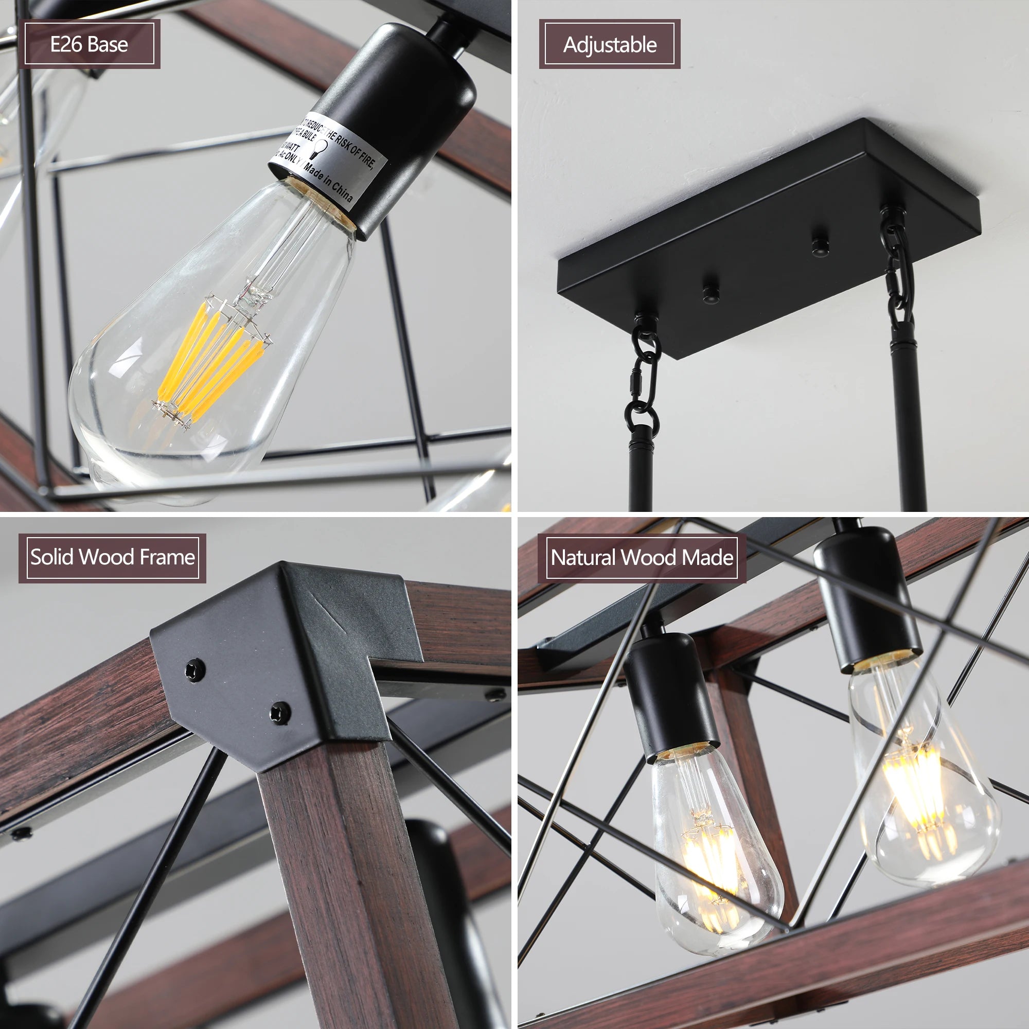 33.5-Inch 5-Light Farmhouse Linear Chandelier