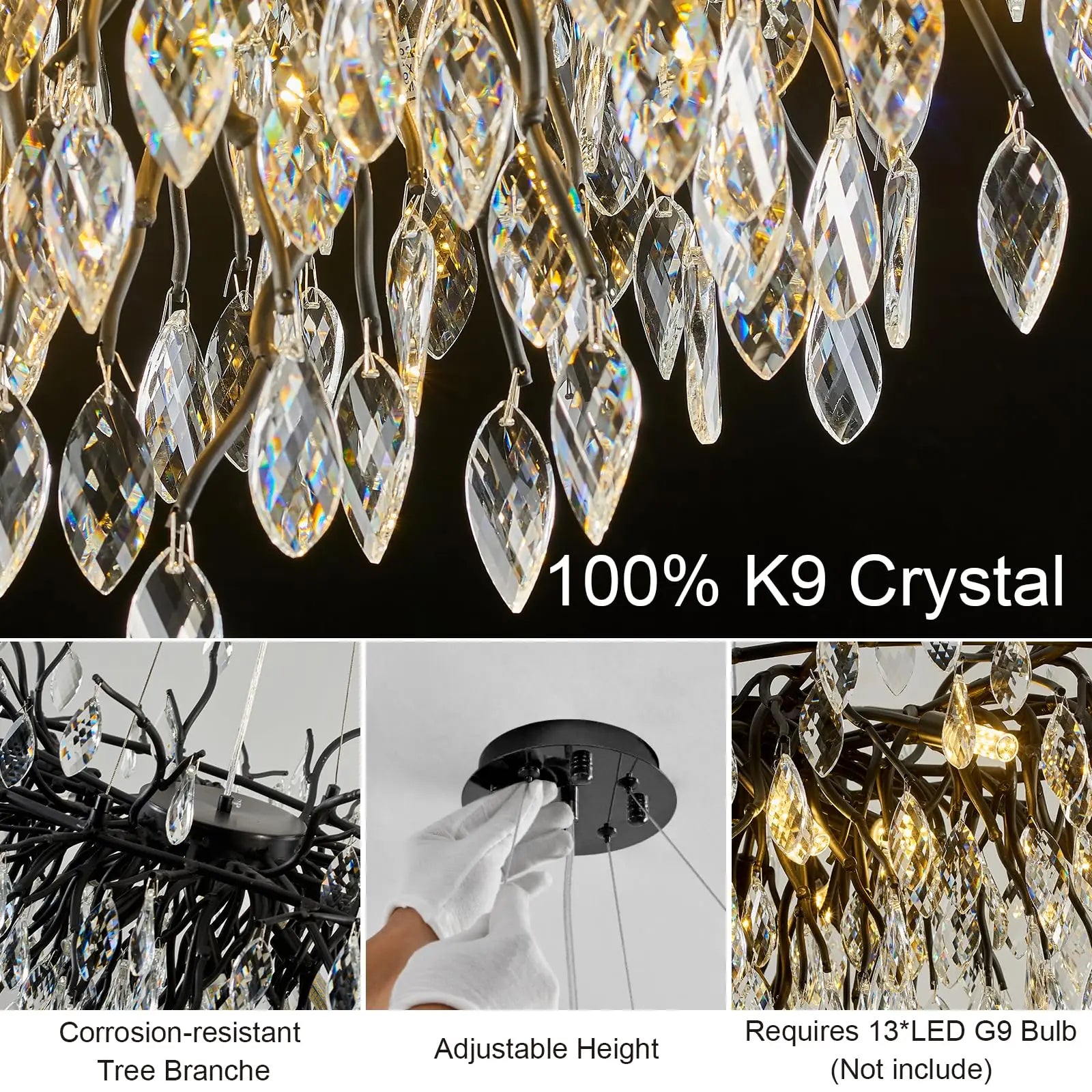 Modern Black Crystal Tree Branch Chandelier
