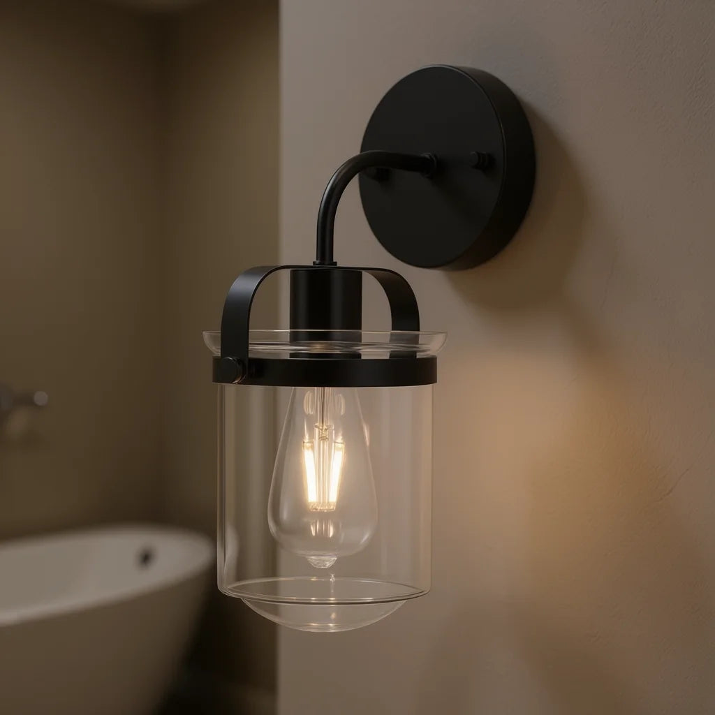 Modern Wall Sconce with Clear Cylindrical Glass Shade
