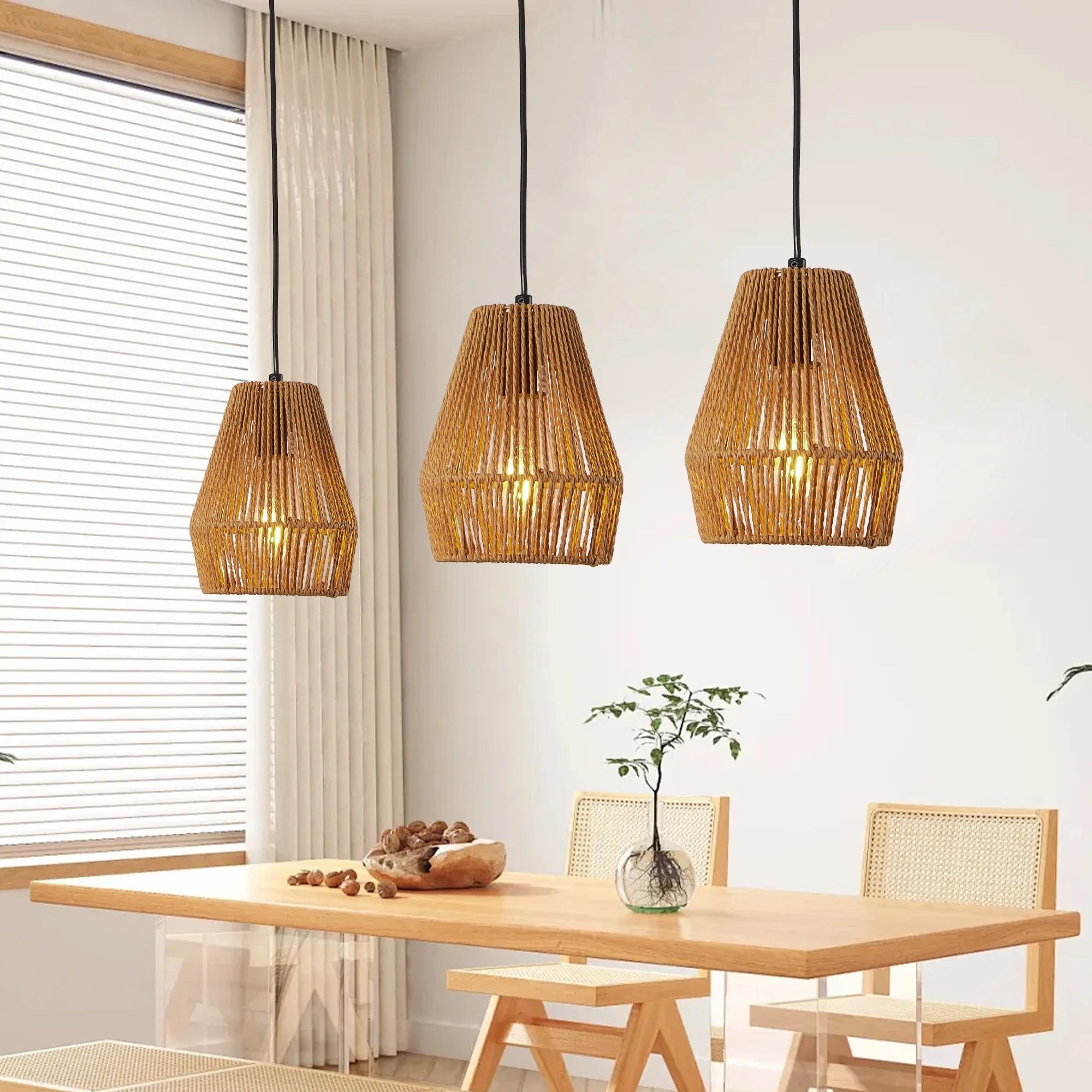 Opeloak 7" Set of 3 Rustic Hemp Rope Pendant Lights