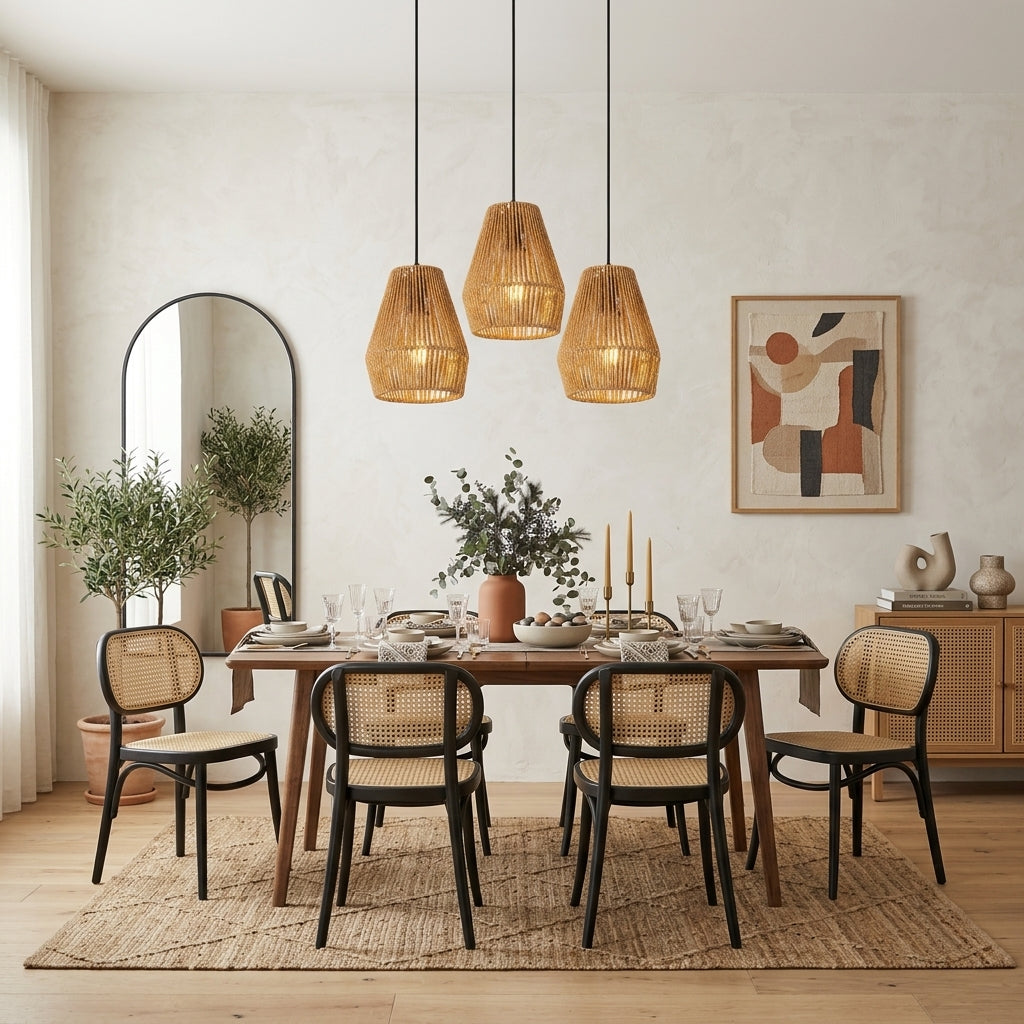 Opeloak 7" Set of 3 Rustic Hemp Rope Pendant Lights