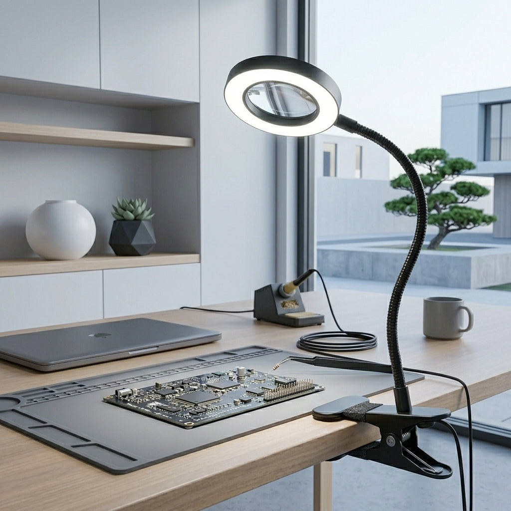 Opeloak Modern Clip-On LED Desk Ring Light with Magnifier