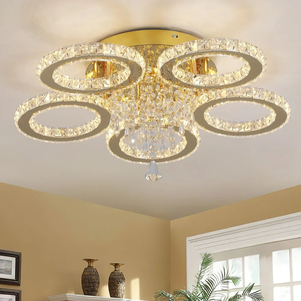 Luxury Gold Crystal Chandelier - Modern LED Bedroom Light